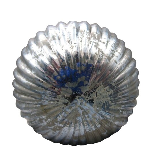 Vintage Ribbed Mercury Style Blue Distressed Glass Ornament Metal Cap GUC - Picture 4 of 7